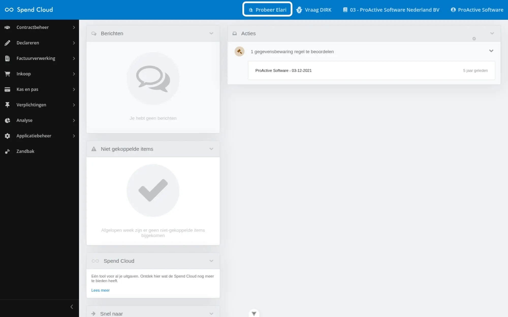 De webversie met bovenin de knop 'Probeer Elari'